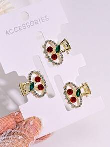 3 件波西米亚樱桃金属合金发夹套装，优雅精致的水钻樱桃闪亮方形矩形椭圆形发饰，适合女士，适合侧刘海、迷你发夹，四季旅行和度假美容爪夹 - 彩色 - 查看 15