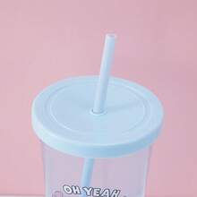 Vaso de plástico de 600 ml con pajita de Stitch de Miniso, ideal para la escuela y los viajes, perfecto para el uso diario en el hogar y fuera de él - Azul - Ver 4