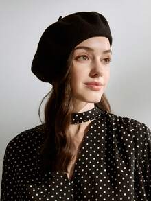 1pc Classic Simple Solid Beret For Daily Life Black Winter Gifts - Black - View 3