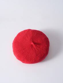 1顶仿珍珠装饰法式经典贝雷帽，适合日常佩戴，复古圣诞风，冬季圣诞礼物 - 紅色 - 查看 7