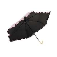 Wisteria-Woven Lace Tri-Fold Umbrella, Black Rubber Sun And Rain Protection Umbrella