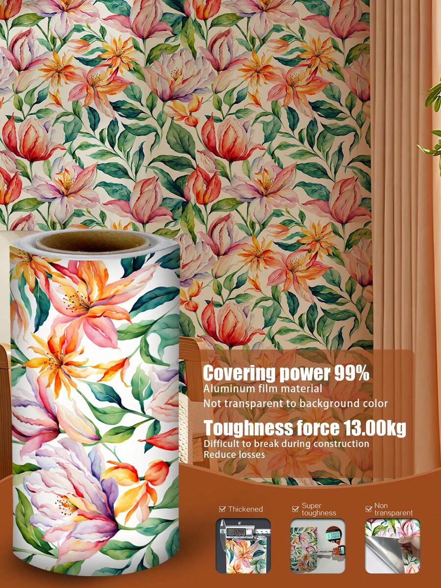 1 卷 1m/3m/5m 复古橙色粉色花叶热带植物可移除自粘接触纸乙烯基壁纸适用于 DIY 家居装饰墙壁、房间、卧室、厨房、客厅、浴室、橱柜、家具墙纸墙贴房间装饰墙贴