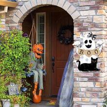 Halloween BOO Decorations Ghost Hanging Sign Front Door Hanger Wreath Decor Indoor Outdoor Yard Wall Decorations Cute Ghost Black Cat Wooden Door Sign For Halloween Party Supplies Room Decor Bedroom Decor Home Decor Halloween Decor Fall Decor - Multicolor - View 4