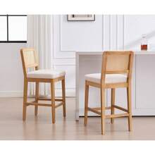 Chairus Kitchen Bar Stools Set Of 2 Upholstered High Chair In Linen Mid-Century Breakfast Counter Stool With Wooden Legs - White - View 4