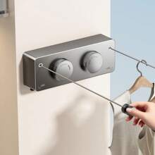 Corde à linge rétractable d'intérieur, corde à linge extérieure ne s'affaissant pas, ligne de séchage de vêtements rétractable de haute résistance,ligne de blanchisserie montée au mur en acier inoxydable - 4,6 mètres (gris, noir, blanc)