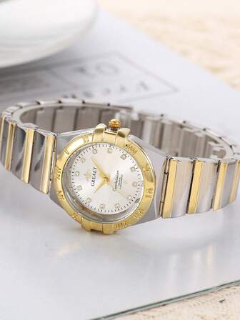 1 st Fashionabla minimalistiska, mångsidiga lyxiga strass-kvartsklocka i rostfritt stål