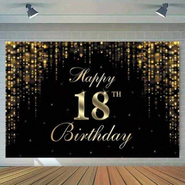 1 stuk Happy 18th Birthday Achtergrondbanner, Zwart & Goud Sweet 18th Birthday Feestartikelen, 18 Jaar Verjaardag Fotohokje Poster Decoratie, Feestartikelen, Verjaardagsdecoraties
