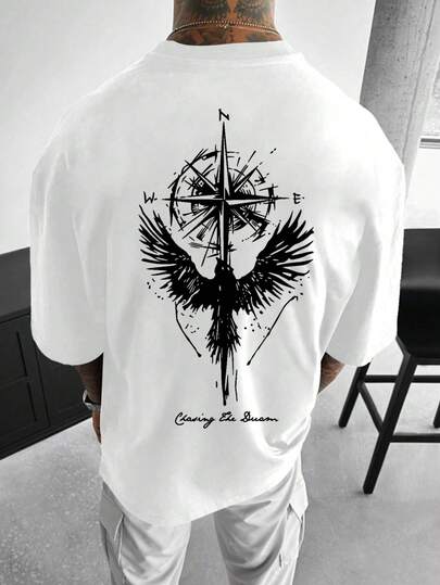 Plus Size Men's Eagle Printed Round Neck Short Sleeve Casual T-Shirt, Summer