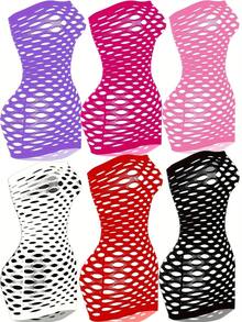 6-Piece Set Women's Sexy Lingerie Hollow See-Through Stretch Fishnet Dress Set Hollow Fishnet Blouse Bikini Tube Top Lingerie Pajamas Fishnet Dress Mesh Babydoll Sexy Party Role Play Costume Valentine's Day Lingerie Christmas Gift Women's Sexy Dress - 彩色 - 查看 1