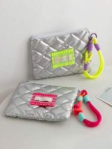 1 Piece Embroidery Heart Shape Coin Purse Sliver Quilted Coin Purse Portabble Short Wallet Silver Heart &Bow Decor Cute Coin Purse Simple & Fashionable Women Wallet Suitable For Matching And Gift Money Case Embossed Coin Purse Lightweight Fashion Money For Anniversary For Birthday Gift For Gift White-Collar Workers - Silver - View 5