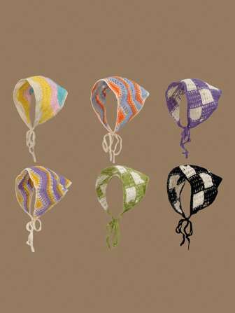 1件针织女士三角头巾钩编优雅头巾发饰秋冬度假装束女士头巾柔软头巾