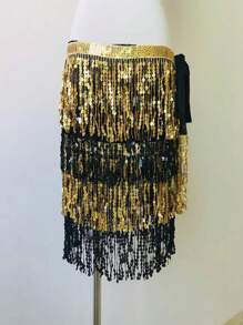 1 pieza Falda envolvente para la cintura con flecos brillantes, falda de 4 capas con flecos de lentejuelas para danza del vientre, danza latina, actuaciones de danza, adecuado para Halloween, carnaval, fiestas de baile, accesorios decorativos para la cintura