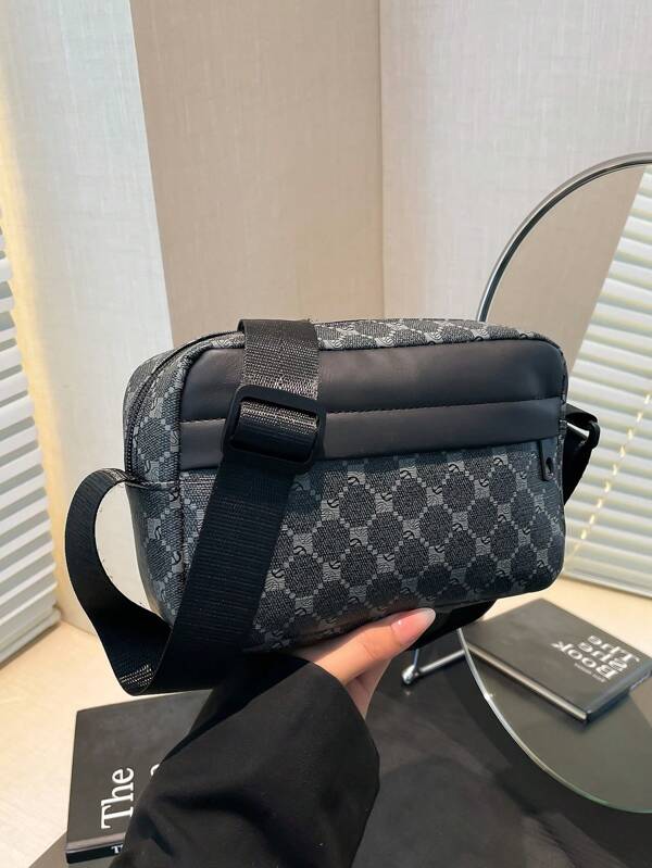 Bolsa Transversal Esportiva e Casual Xadrez para Homens, Bolsa Quadrada Pequena e Elegante para Negócios, Design Exclusivo de Boca de Tubarão
