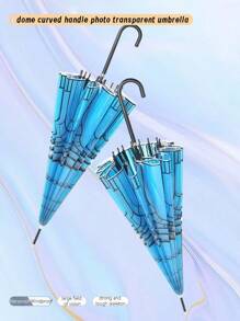1 pièce Parapluie dôme en cristal romantique, 16 baleines, parapluie dôme bleu rétro, résistant au vent et à la pluie, accessoire photo, parapluie épais transparent, parapluie de pluie beau et créatif, parapluie ménager, grande taille, convient pour les jours de pluie, la photographie en extérieur et comme petit cadeau pour les amis