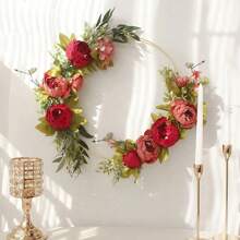 8pcs Golden Metal Floral Wreath Centerpieces Set, Include 4/5pcs Wooden Stands And 4/5pcs Golden Metal Floral Hoop Centerpieces - Perfect For Wedding Decor, Home Decor, Room Decor, Birthday Decorations And Party Supplies