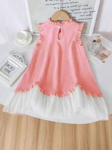 Girls' Country Style Lace Trim White Mesh Dress, Elegant Design For Girls Party, Performance, And Photography, Suitable For 4-7 Years Old, Spring/Summer