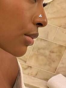 1PC S925 Sterling Silver Personalized Nose Stud L Rod Flower Row Diamond Body Piercing Jewelry Nose Stud, For Girls' Daily Wear For Girls,Girl's Daily Outfit,Wear The Best Gift For Girlfriend, Mother, Sisters