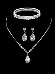 Bolso de fiesta elegante de moda para damas, nueva bolsa de fiesta de PU elegante para baile de graduación, juego de tres piezas con joyería con brillantes rhinestones, que incluye collar con colgante de rhinestones, aretes y pulsera, adecuado para fiestas, reuniones, cenas y bodas.