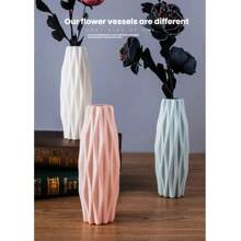 Jarrón alto de pie grande, de plástico de imitación de cerámica, blanco y negro, de estilo europeo, para arreglos florales secos y decoración del salón. Jarrón cilíndrico retro clásico, resistente, de varios colores, decoración de sobremesa para sala de estar, sin necesidad de baterías