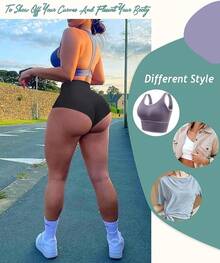 Women's High Waist Yoga Booty Shorts Workout Spandex Dance Hot Pants Butt Lifting Leggings Rave Outfits Customized Christmas New Year - 黑色 - 查看 4
