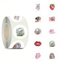 500Pcs Y2K Sticker Roll Pink Vintage Stickers Y2K Stickers Cat Stickers Aesthetic Stickers Rabbit Stickers Ice Cream Stickers Vinyl Waterproof Stickers For Water Bottle, Hydroflask, Guitar, Luggage, Phone, Case, Laptop, Skateboard, Gift School Supplies,Back To School