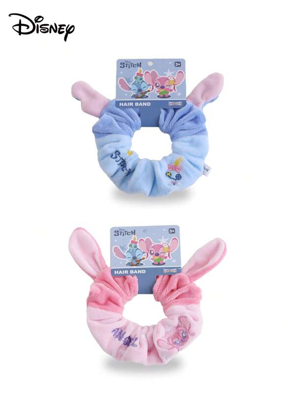 Disney 1/2pcs Disney Genuine Stitch Blue & Angel Pink Cartoon Hair Scrunchies, Adorable Niche Girls Heart Feeling High-End Hair Ties, Plush Hair Accessories, Couple Hair Rings, Baby Stitch