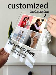 1 Placa de acrílico personalizada con foto de pareja, tamaño 4.72 X 6.29 pulgadas, con base de madera, perfecta para exhibir en el dormitorio, ideal para parejas, recién casados, aniversarios, regalos del Día de San Valentín