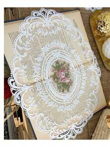 1/2/4Pcs Vintage French Elegant Lace Placemat, Hand Embroidered Table Mat & Chinese Style Tablecloth, Dining Table Room Decor, For Wedding Party Christmas Holiday Ornament, Autumn Household Essentials & Exquisite Gift - Multicolor - View 3