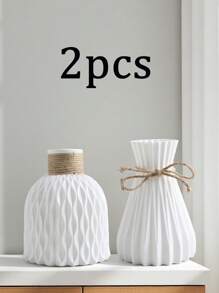 1/2pcs Set Sturdy Plastic Rattan Vase & Artificial Flower Arrangement, Dry Flower Vase Decor For Dining Room, Living Room, Balcony, Cafe, Bedroom, Study, Party, Valentine's Day Gift, Non-Waterproof Plastic Vase