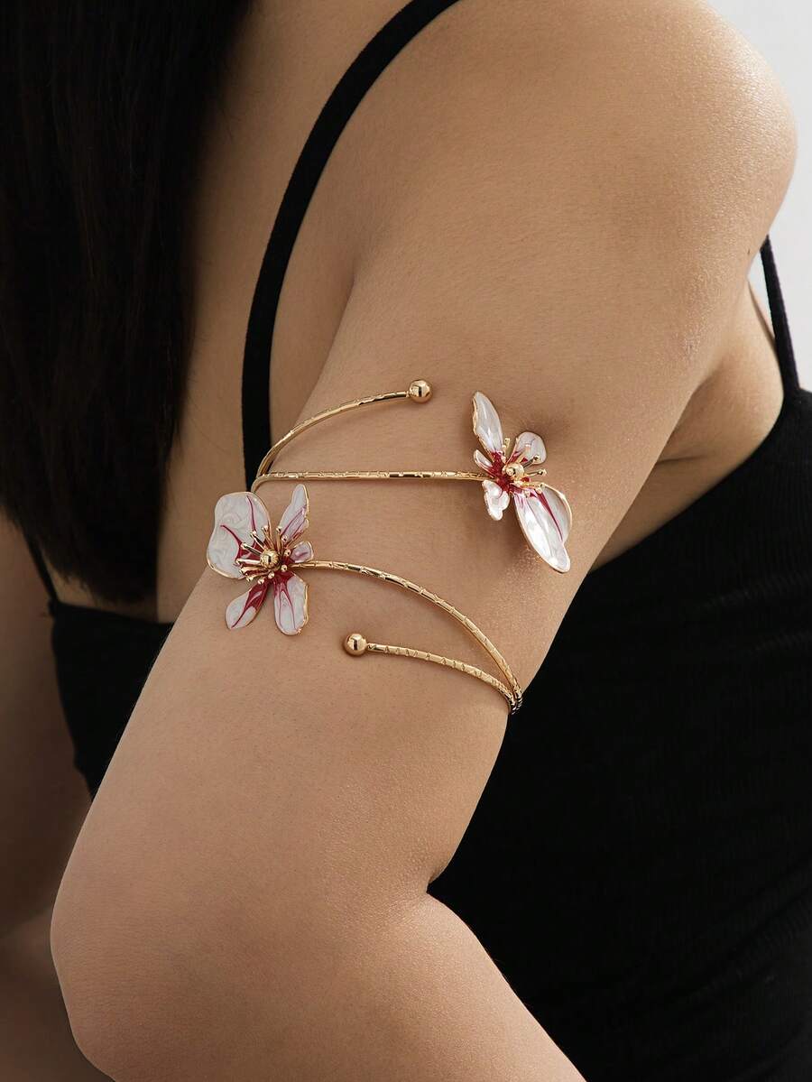 1 件女士不对称花卉袖口手链，适合派对、婚礼、节日、送给朋友和家人的迷人配饰