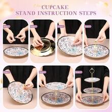 Lujoso juego de té de 21 piezas de porcelana con base de metal dorado y soporte para pasteles para fiestas y eventos: elegante vajilla de estilo europeo para regalos de mujeres y niñas - Morado - Ver 5