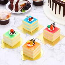 50/100pcs Mini Cardboard Cake Base, Golden Mousse Dessert Board Base, Disposable Paperboard Cupcake Boards, For Wedding Birthday Party Dessert Displays Tray Pastry Plates - Grease Proof & Moisture Resistant Assorted Sizes (Rectangle Square Triangle)