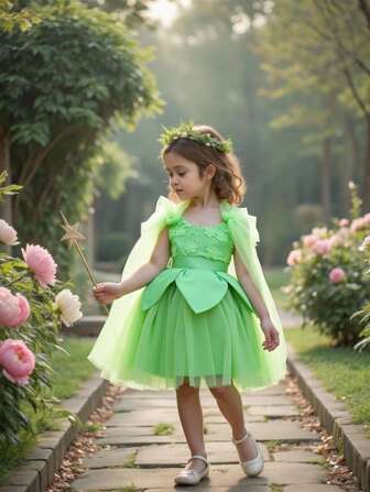 女婴绿色薄纱奢华公主派对礼服