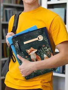 1 Pc Fox & Moon Theme Book Cover With Zipper, Soft Book Sleeve, Paperback Book Protector, Book Jacket, Book Bag, Washable Book Pouch With Front Pocket, Multi-Functional Book Storage Bag Suitable For School, Students, Teachers, Book Lovers - Single Piece - View 6