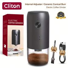 CLITON 1pc Arabic Coffee Electric Grinder - 40 Adjustable Settings, 1800mAh Battery, 7 Sizes & 3 Colors (Black/White/Silver Stainless Steel), Dual Grind Modes For Turkish Coffee, Espresso, Camping - Eid Gift, Luxury Kitchen Accessories, Home Appliances Ramadan Gifts
