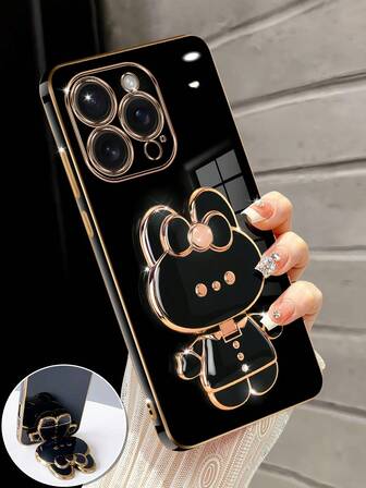 Luxury Electroplated Phone Case With Cute Cat Stand And Built-In Makeup Mirror, New Fashion Shockproof Soft Silicone Protective Cover Compatible With Iphone 16/15/14/13/12/11/X/XS/XR/8/7 Plus/Pro Max, Galaxy S25/S24/S23/S22/S21/Note 20/A55/A54/A53/A52/A35/A34/A23/A16/A15/A14/A13/A12/A05S/FE/Ultra 4G/5G, Redmi Note 13 Pro, Infinix Hot 40i/Smart 8/Spark GO 2024, OPPO Reno/VIVO/MOTO/Honor, Waterproof, Shockproof, Scratch-Resistant