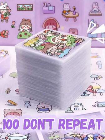 100 Kawaii Cartoon PET Stickers, Cute Style, Suitable For Decorating Photo Albums & Notebooks - No Cutting, Easy Peel, Waterproof, Casual Style, Back To School Supplies, Classroom Supplies, DIY Stickers, Reporter Stickers, Unzip, Back To School Accessories, Start Of School Gifts, For Classmates, Gifts For Students, For Student Diary Notebooks