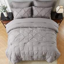 7 Pieces (Full/Queen/King) Elegant Bed In A Bag Comforter Set, Twin(5 Pieces),Stylish Solid Comforter, Soft Microfiber, Comfortable And Warm, Cloud-Like Soft Bedding Set, Bedroom Decor For Spring/Summer/Autumn/Winter, Ideal Gift - Xám - Xem 4