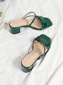 女士时尚方头高跟凉鞋，轻便舒适休闲粗跟凉鞋 - 綠色 - 查看 5