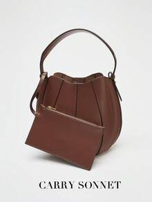 棕色优雅女士大容量棕色皮革手提/单肩包，假日必备，时尚女士完美之选，女士礼物，假日必备，旅行必备 - 棕色 - 查看 5