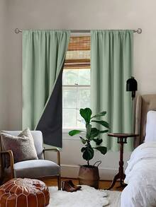 1 pieza Cortina opaca, aislante del calor y protección UV, apta para sala de estar, dormitorio, oscurece la habitación en caso de corte de energía, otoño/invierno - Verde - Ver 1