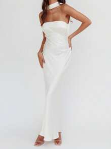 Women's Suspender Long Dress, Summer Fashion Solid Color Backless Strapless Slim Fit Sleeveless Dress, Suitable For Daily Wear And Commuting, Essential For Holiday Activities, Unique Style, Eye-Catching, Generous And Beautiful.