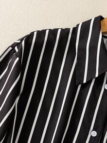 女士时尚条纹印花长袖休闲衬衫，春夏