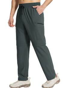 baleaf Men's Hiking Convertible Pants Water Resistant Lightweight Quick Dry Cargo Elastic Waist Outdoor With Zip Pockets - 炭灰色19-4104TPG - 查看 4