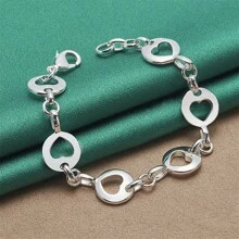Elegant 1pc 925 Sterling Silver 8 Inches Round Hollow Heart Bracelet For Women Fashion Luxury Gift Christmas Party Charm Jewelry