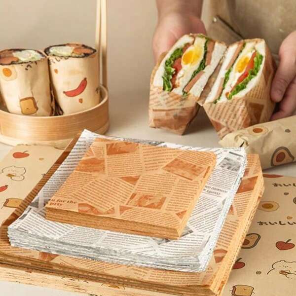 50pcs Baking Paper, Parchment Paper, Sandwich Wrapping Paper, Baking Supplies,Retro Newspaper Print Food Paper Liners,Tray Liners,Basket Liners,Fast Food,Restaurant Cafe,Table Decor ,Restaurant Home,Food Packaging Paper,,Oil-Proof Stain-Resistant,Catering Supplies ,Party Picnic,Suitable For All.(The Position Of The Pattern Is Asymmetrical And Random)