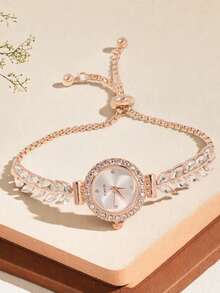 1 件优雅华丽的女士石英链表，圆形表盘，时尚精致的小款式设计，是送给女性的理想礼物，也是送给家人和朋友的最佳礼物 - 均碼 - 查看 9