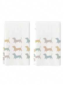 2条装狗狗图案厨房毛巾，充满温馨氛围，适合家庭聚会，可定制，采用腊肠犬设计，另有浴室毛巾可选 - 白色 - 查看 4