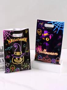 10/20/50pcs Fluorescent Halloween Gift Bags With Handle - Glow-In-The-Dark Cat & Pumpkin Pattern Party Favors For Happy Halloween Decorations 2025, Edgy Gothic Decor & Bulk Trick Or Treat Packaging