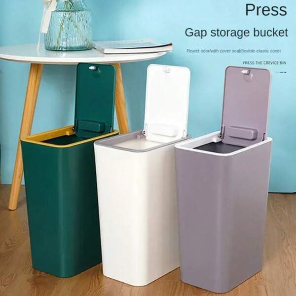 Bathroom Trash Can-10L Small Garbage Can With Press Top Lid For Toilet,Bedroom,Living Room – Plastic Wastebasket With Pop-Up Lid